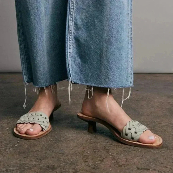 Rag & Bone Melrose Mid Mint Green Woven Leather Kitten Heel Sandal Size 9.5 - Picture 1 of 11